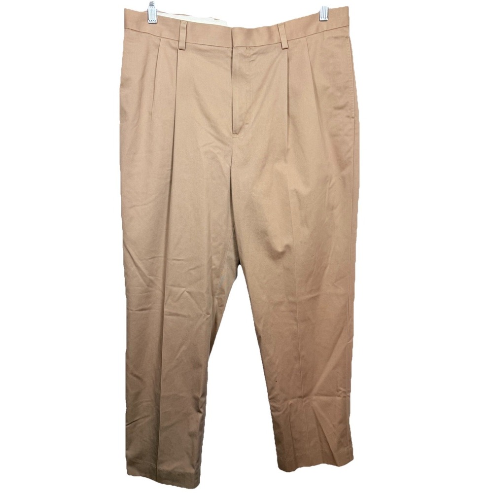L.L.Bean Natural Fit Khaki Chino Pants Mens 36 Cotton Pleated Classic Office